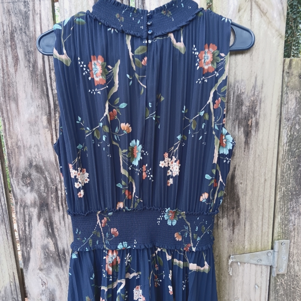 NANETTE NANETTE LEPORE Floral Navy Pleated Sleeveless Dress 14 - Picture 5 of 6